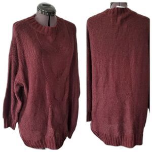 Aerie Women's Sweater Small Burgundy Wool Blend Oversized 3/4 Sleeve Cozy NEW